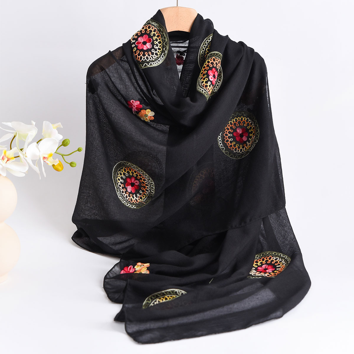 Embroidery Shawl - Verão novo leve respirável algodão e