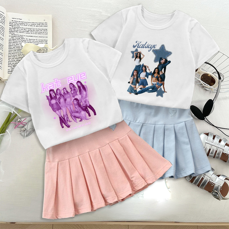 Embroidery Skirt - Moda k pop K-KATSEYE camiseta saia