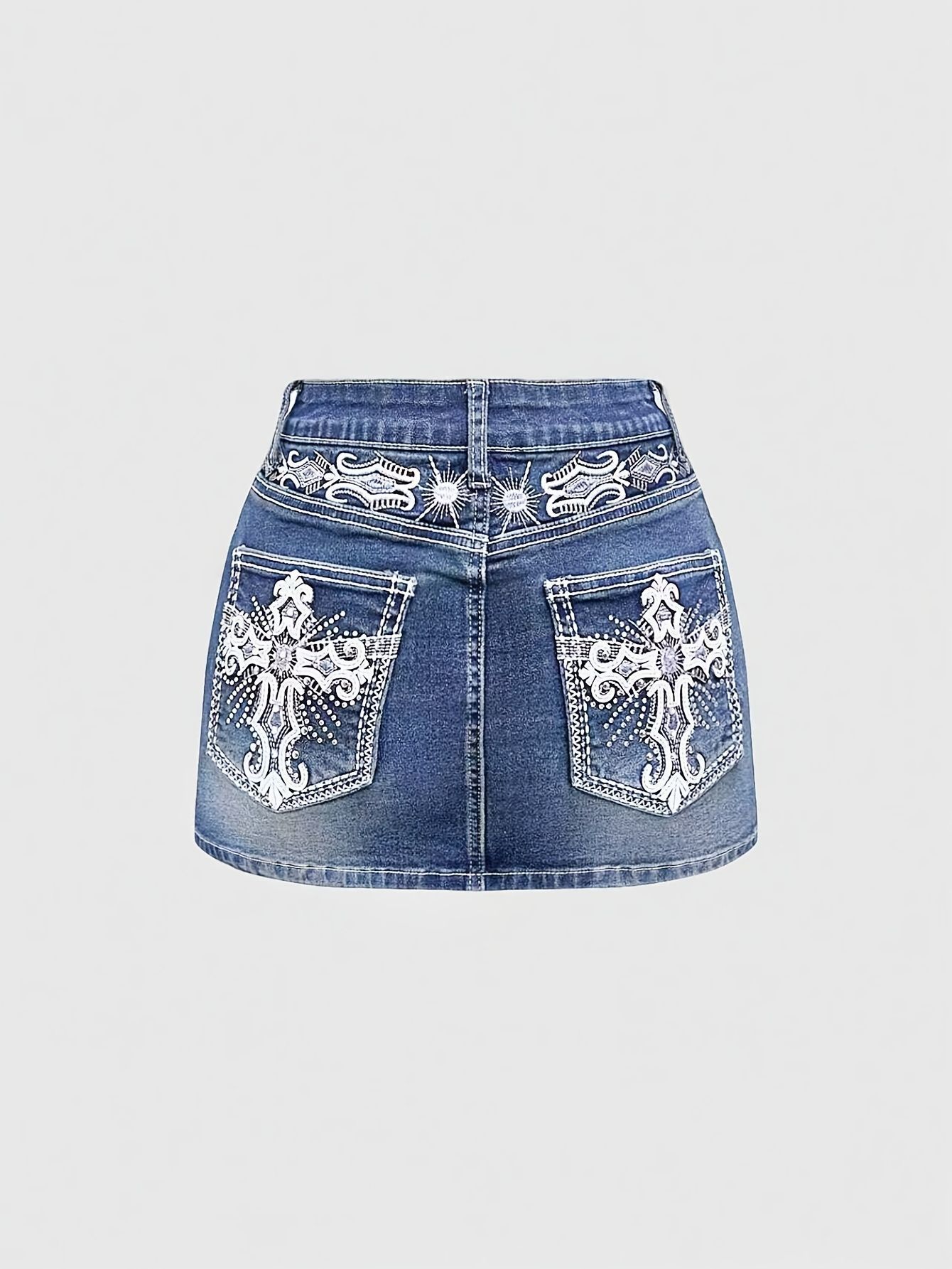 Embroidery Skirt - Nova Saia Jeans Mini Casual de