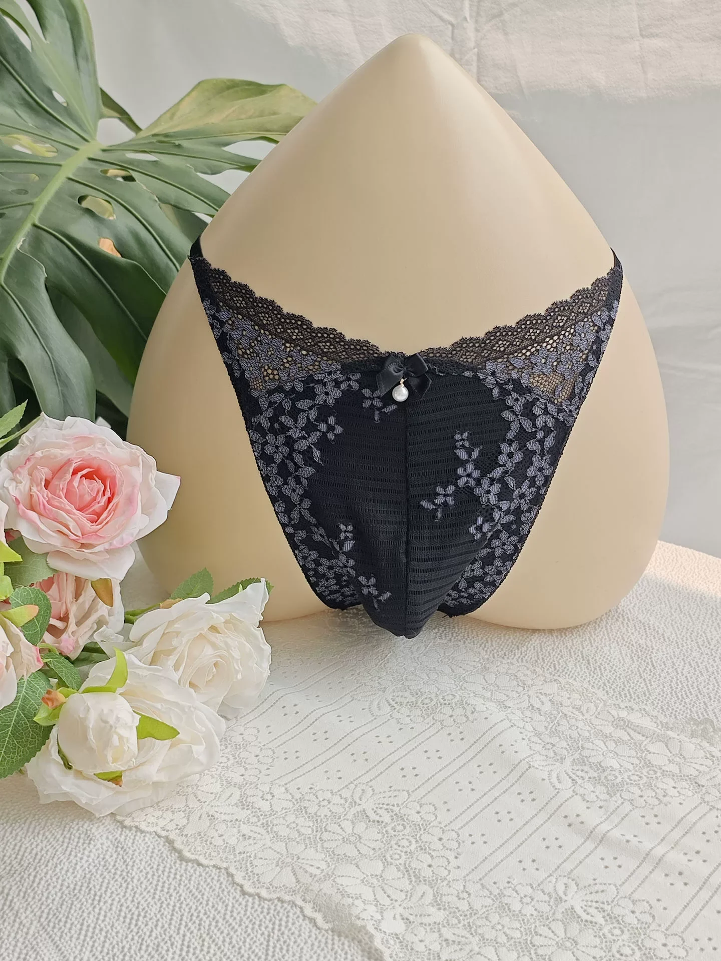 Embroidery Underwear - Cueca Masculina de Renda Preta com