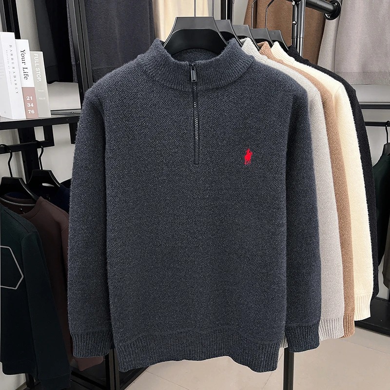 Embroidery Logo - Suéter masculino de gola alta com