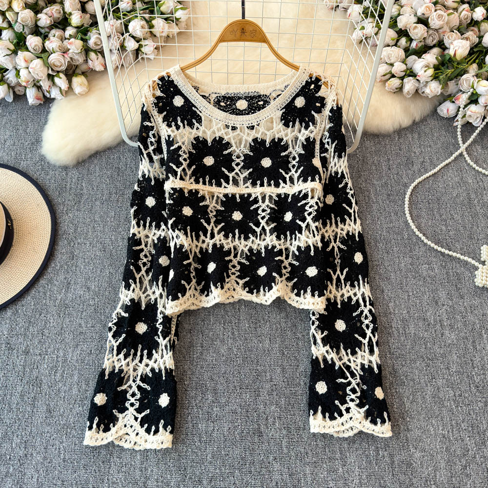 Embroidery Daisy - Blusa Cropped de Crochê Floral Feminina