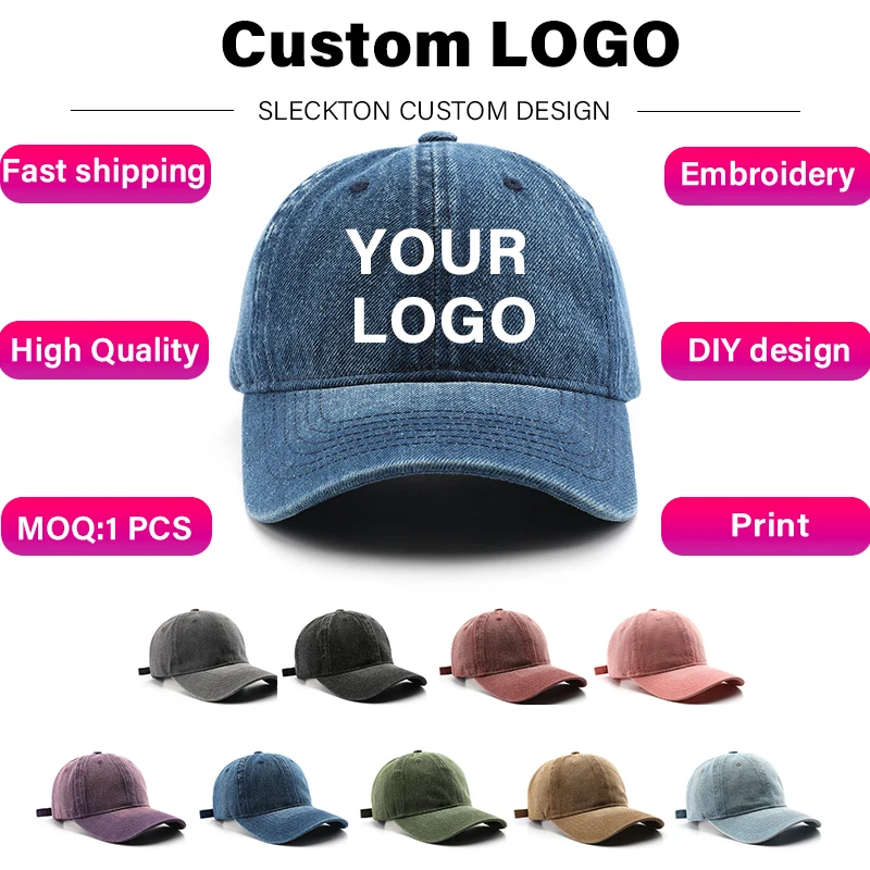 Embroidery Design Logo - SLECKTON-Unisex Custom Logo Baseball Cap, Chapéu