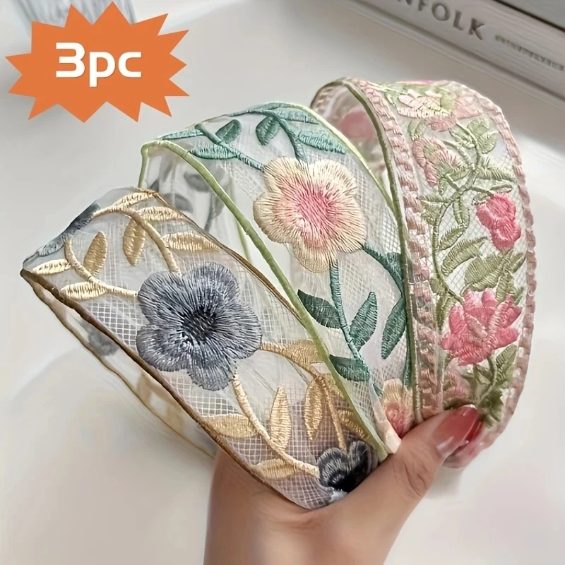 Embroidery Hooping - 1/3 pçs elegante chiffon bordado flor