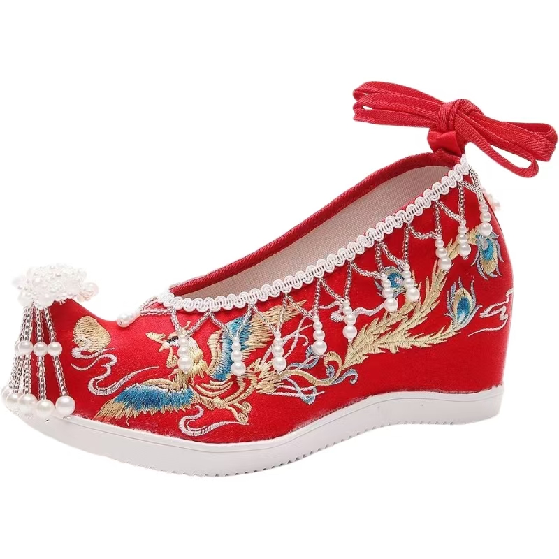 Embroidery Shoes - Mulheres novo vermelho bordado sapatos de