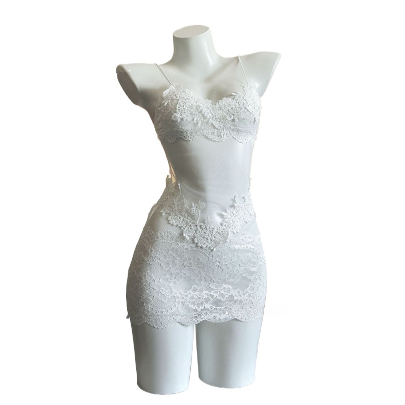 Embroidery Underwear - Vestido Sexy de Renda com Bordado,
