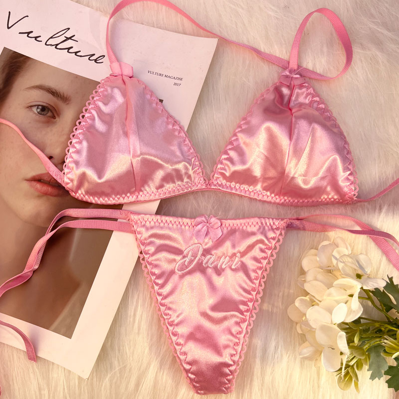 Embroidery Underwear - Conjunto de sutiã triangular e tanga
