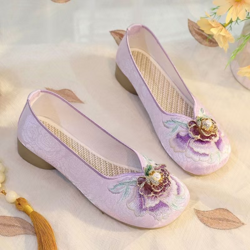 Embroidery Style - Sapatos femininos de tecido bordado com