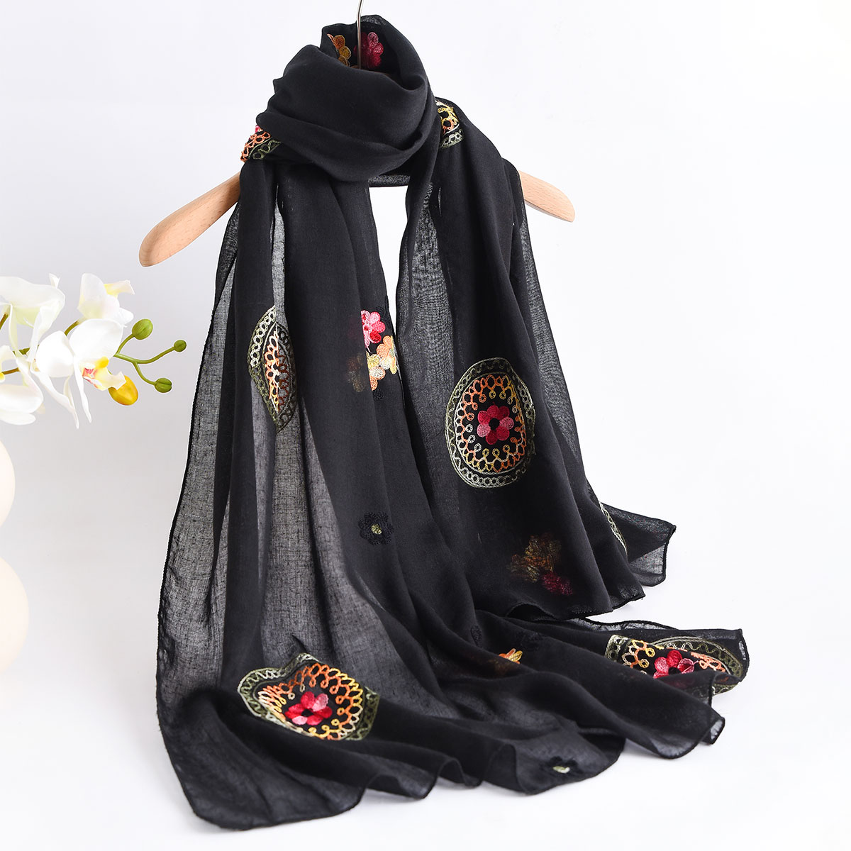 Verão novo leve respirável alg - Embroidery Shawl avaliação e preço