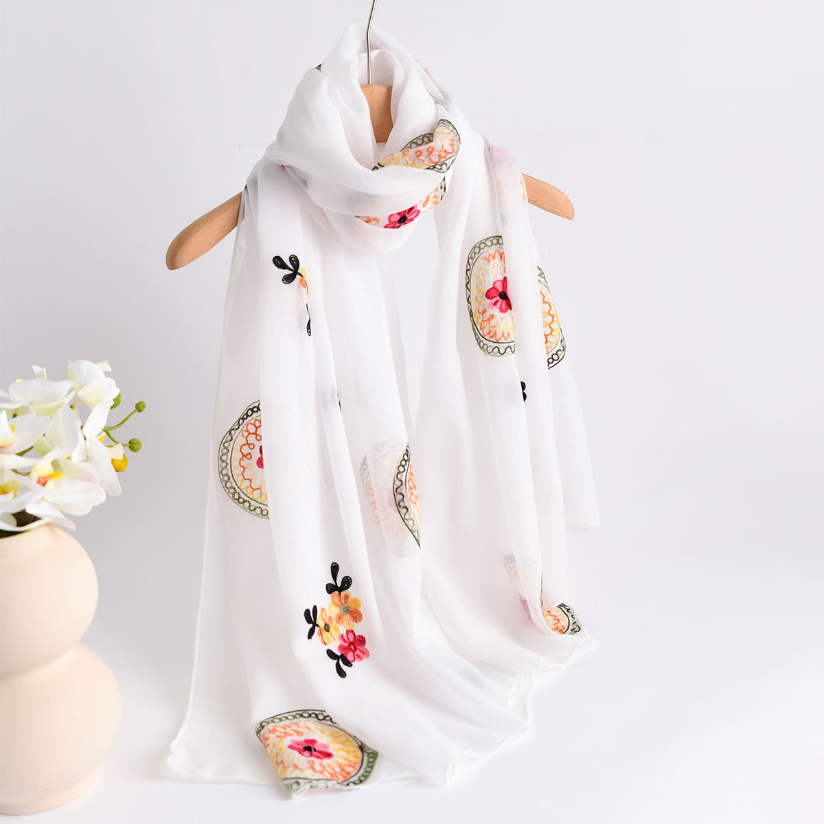 Verão novo leve respirável alg - Embroidery Shawl avaliação e preço