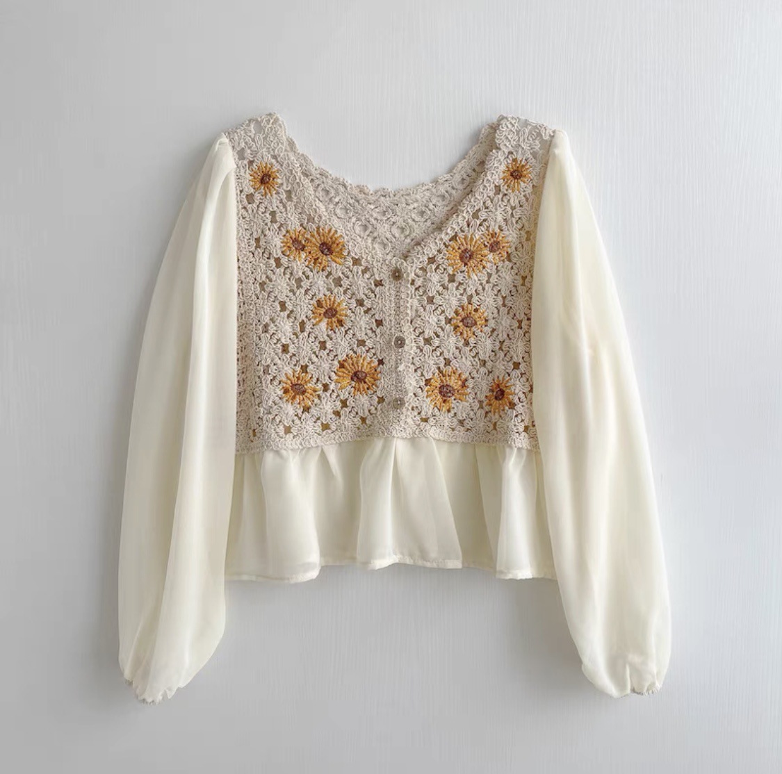 Top de crochê chiffon flor bor - Embroidery Daisy avaliação e preço