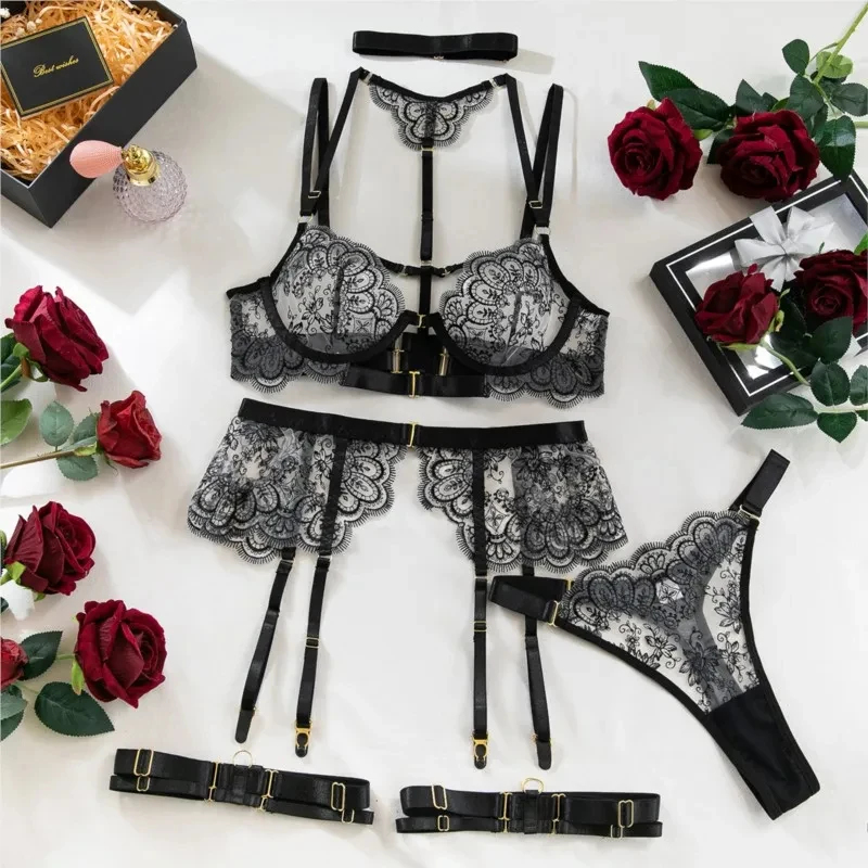 Conjunto de Lingerie Sexy com  - Embroidery Underwear avaliação e preço