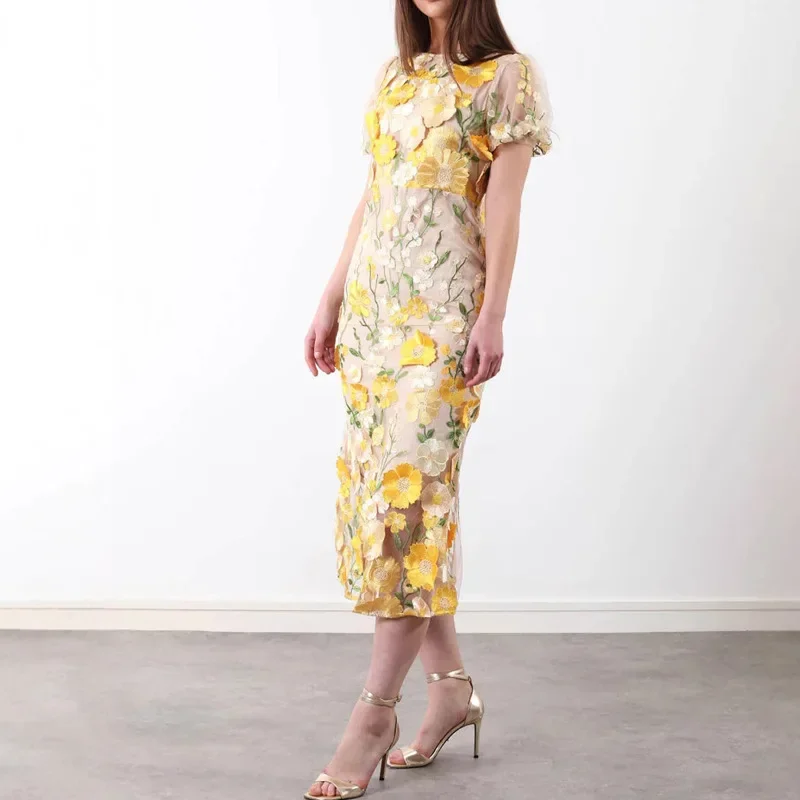Moda flor bordado impressão ve - Embroidery Zari avaliação e preço