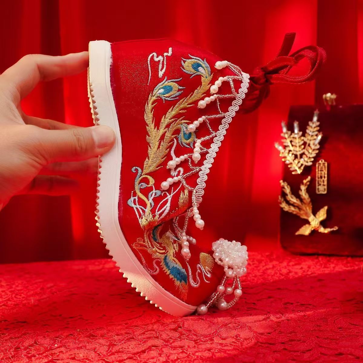 Mulheres novo vermelho bordado - Embroidery Shoes avaliação e preço