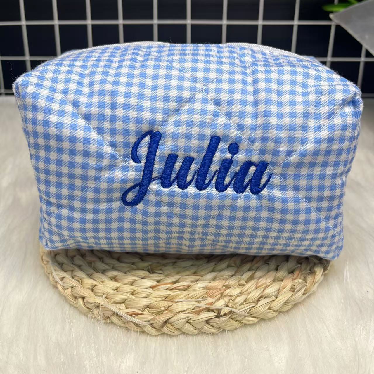 Bolsa cosmética listrada de gr - Embroidery Logo avaliação e preço