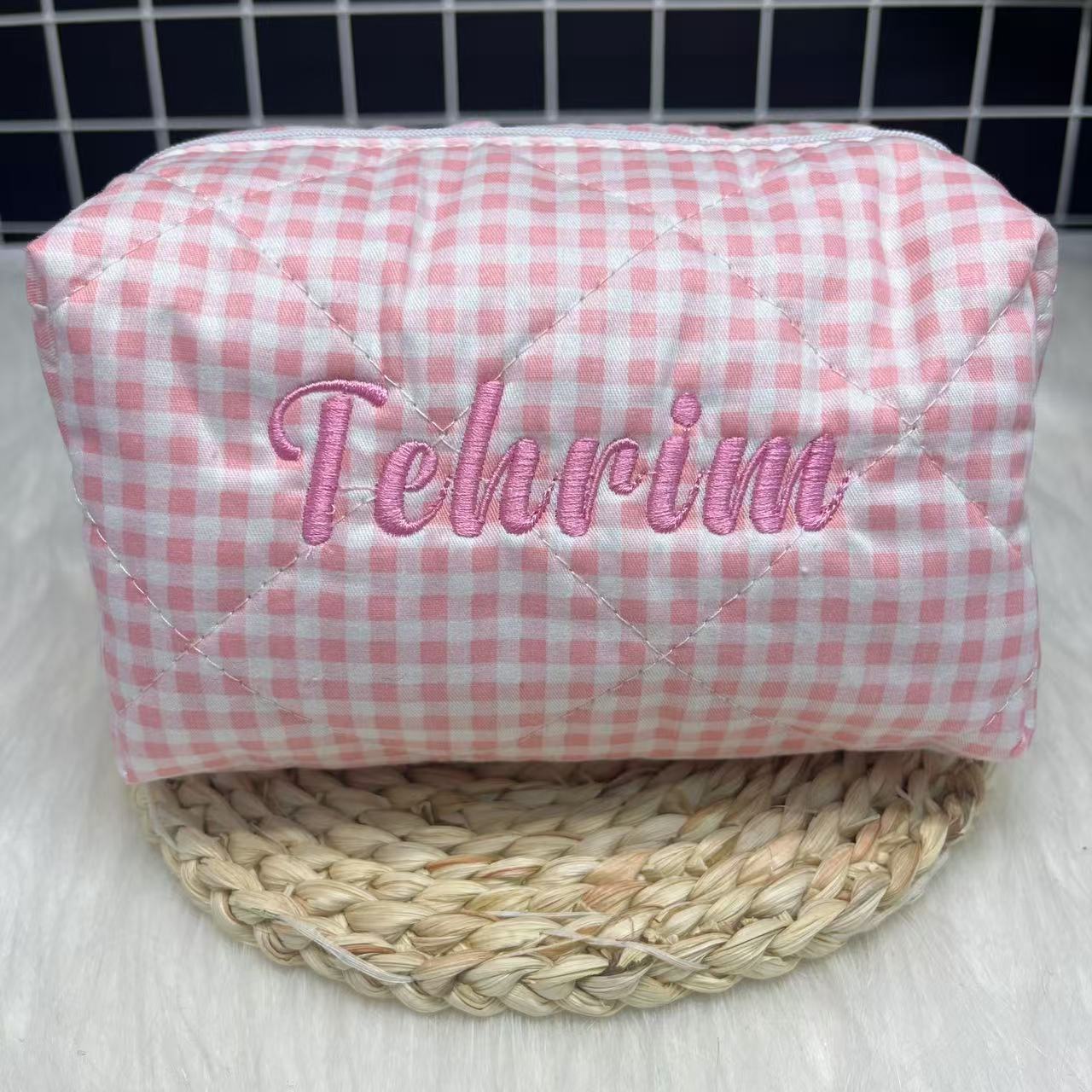 Bolsa cosmética listrada de gr - Embroidery Logo avaliação e preço