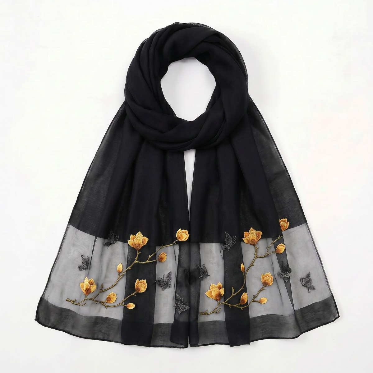 Lenço de Seda com Estampa Flor - Embroidery Shawl avaliação e preço