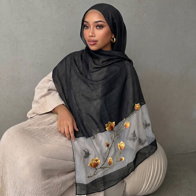 Lenço de Seda com Estampa Flor - Embroidery Shawl avaliação e preço